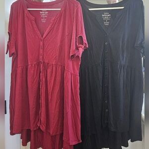 TWO Torrid Super Soft Knit Button Front Tie Sleeve High Low Shirt- Black & Pink